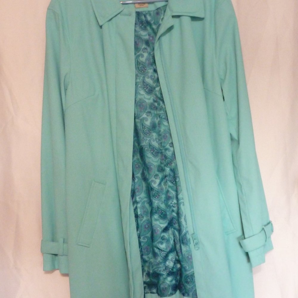 ๐ Cozy Teal Zip-Up Long Rain Jacket / Trench Coat โ NWOT ๐ Classic Elements | - Picture 1 of 11